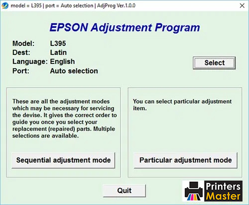 Epson L395 Adjustment Program