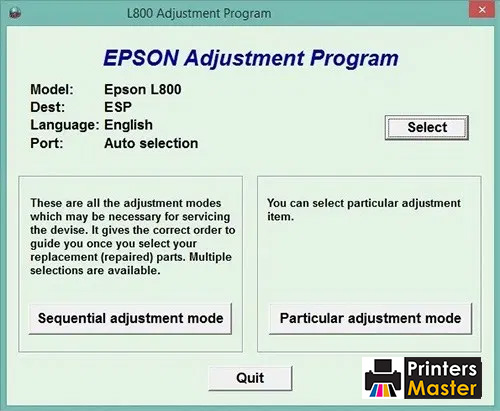 Epson L800 Adjustment Program