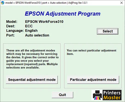 Epson WorkForce 310 Adjustment Program