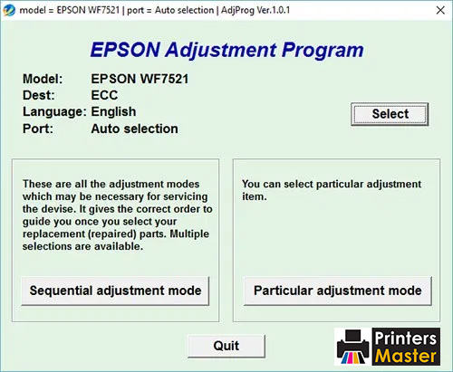 Epson WorkForce WF-7521 Adjustment Program