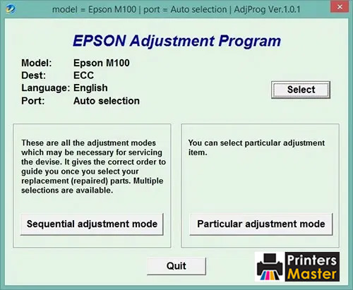 Epson M100 Resetter Adjustment Program
