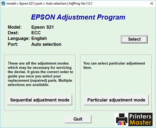 Epson Stylus S21 Resetter Adjustment Program