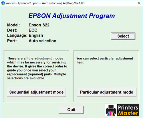Epson Stylus S22 Resetter Adjustment Program