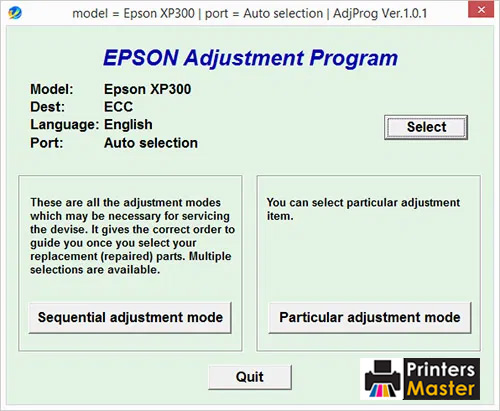 Epson XP-300 Resetter Adjustment Program
