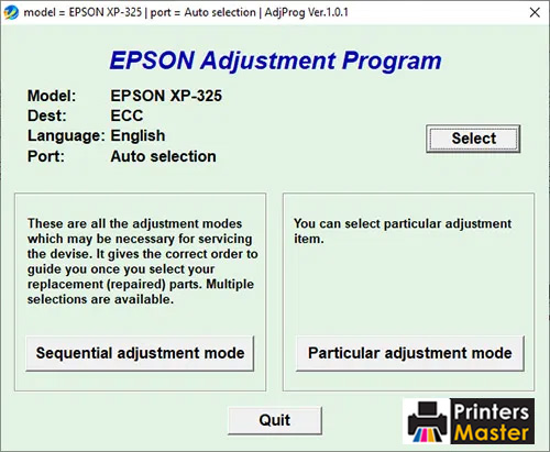 Epson XP-325 Resetter Adjustment Program Free Download