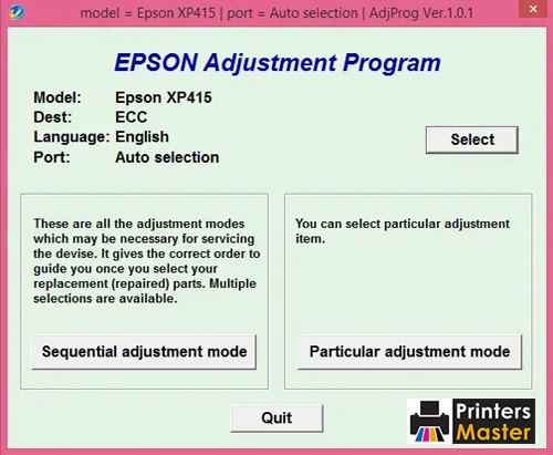 Epson XP-415 Resetter Adjustment Program