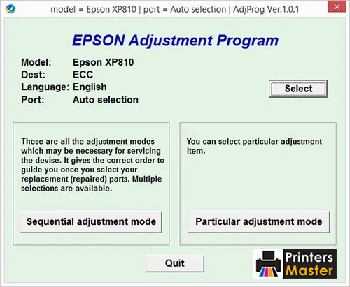 Epson XP-810 Resetter Adjustment Program
