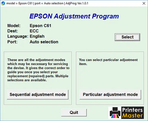 Epson Stylus C61 Resetter Adjustment Program